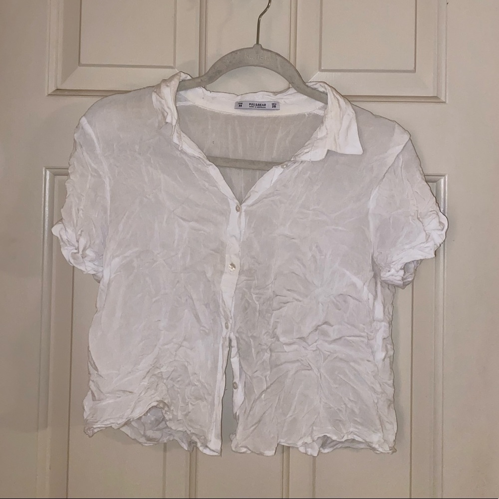 White Open Back Button Up Crop Top